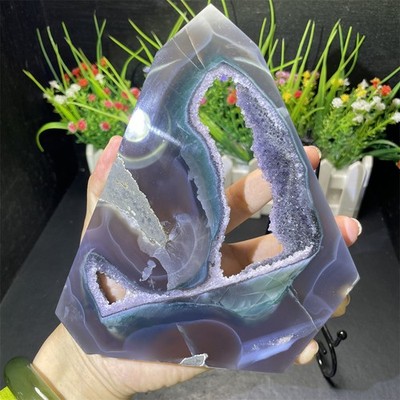 0.8LB 6.8'' Natural Amethyst Ash Agate Slice Ornament Quartz Crystal  Reiki Point