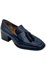 Donald Pliner Women's Avi Crocco Patent Leather Heeled Loafers Navy