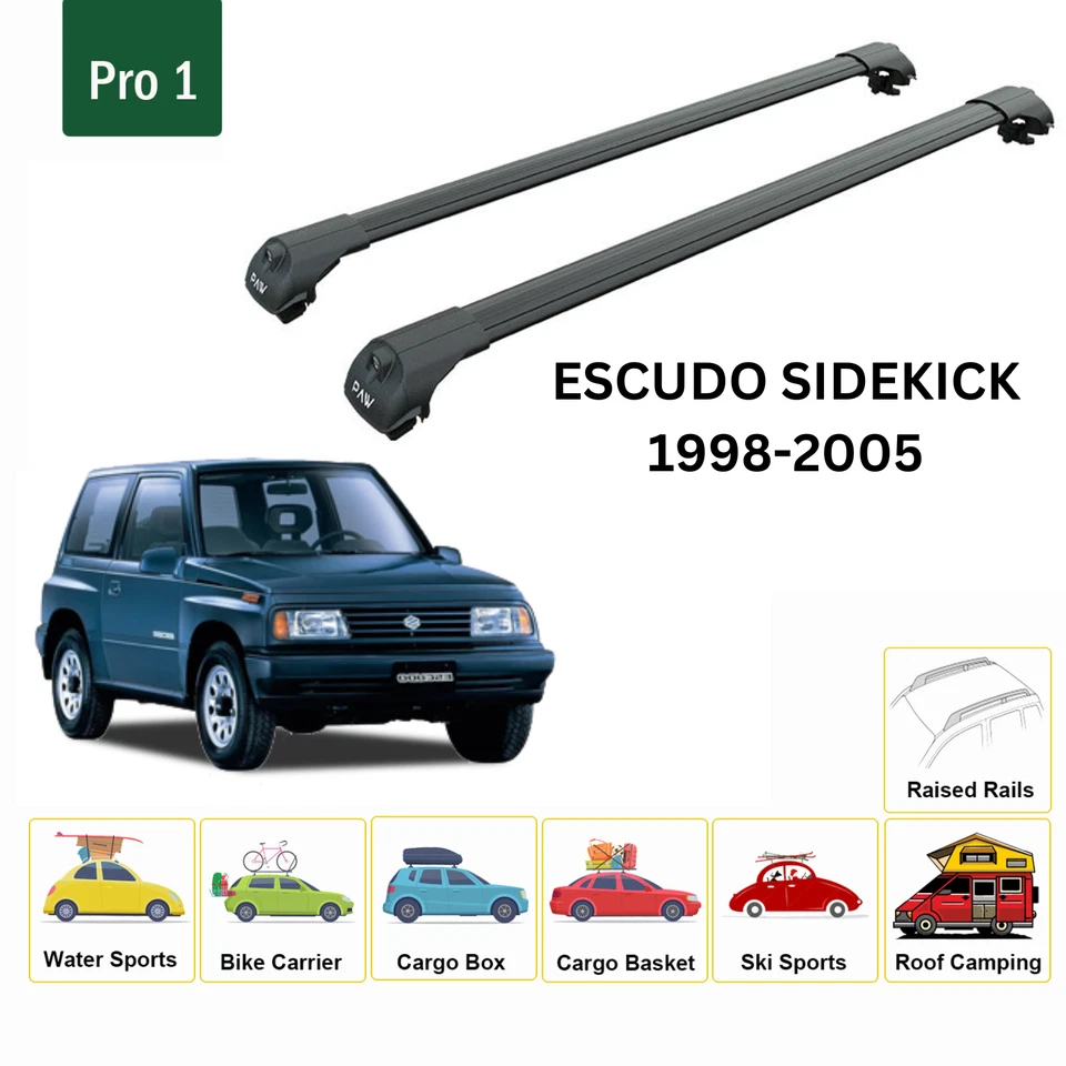 Barras transversales de techo para Suzuki Escudo Sidekick 1998-2005 riel elevado aluminio negro Foto 2 de 3