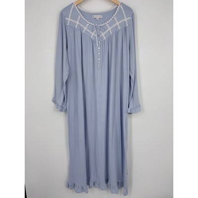 Eileen West Long Length Lace Trim Ruffle Hem Nightgown Women XL Blue Sleepwear