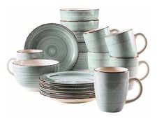 Kaffeeservice Bel Tempo 18-tlg Keramik rustikal Holzoptik Dekor Spirale Service