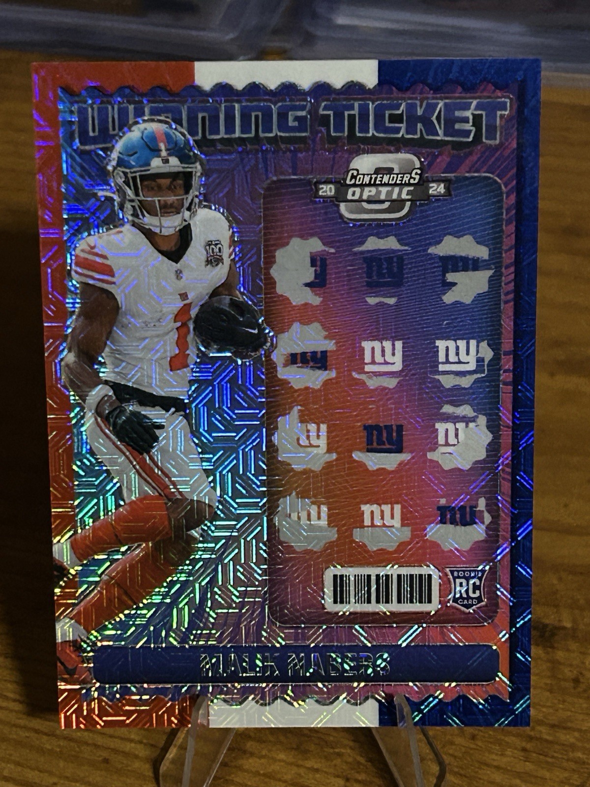 Malik Nabers Panini Contenders Optic Winning Tickets #WTMNS Red White Blue