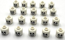 Lego 20 New White Minifigure Heads w/ Black Standard Skull Parts