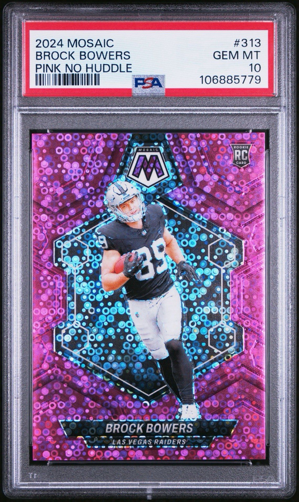 2024 PANINI MOSAIC PINK NO HUDDLE #313 BROCK BOWERS ROOKIE RC 18/20 PSA 10