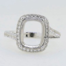 Cushion Cut Stone Semi Mount with CZ Ring 925 Sterling Silver Setting Ring