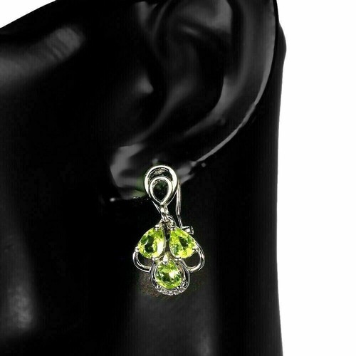 Silver Earring Pendant Peridot Genuine Natural Gems Solid Sterling With Chain - Picture 6 of 24