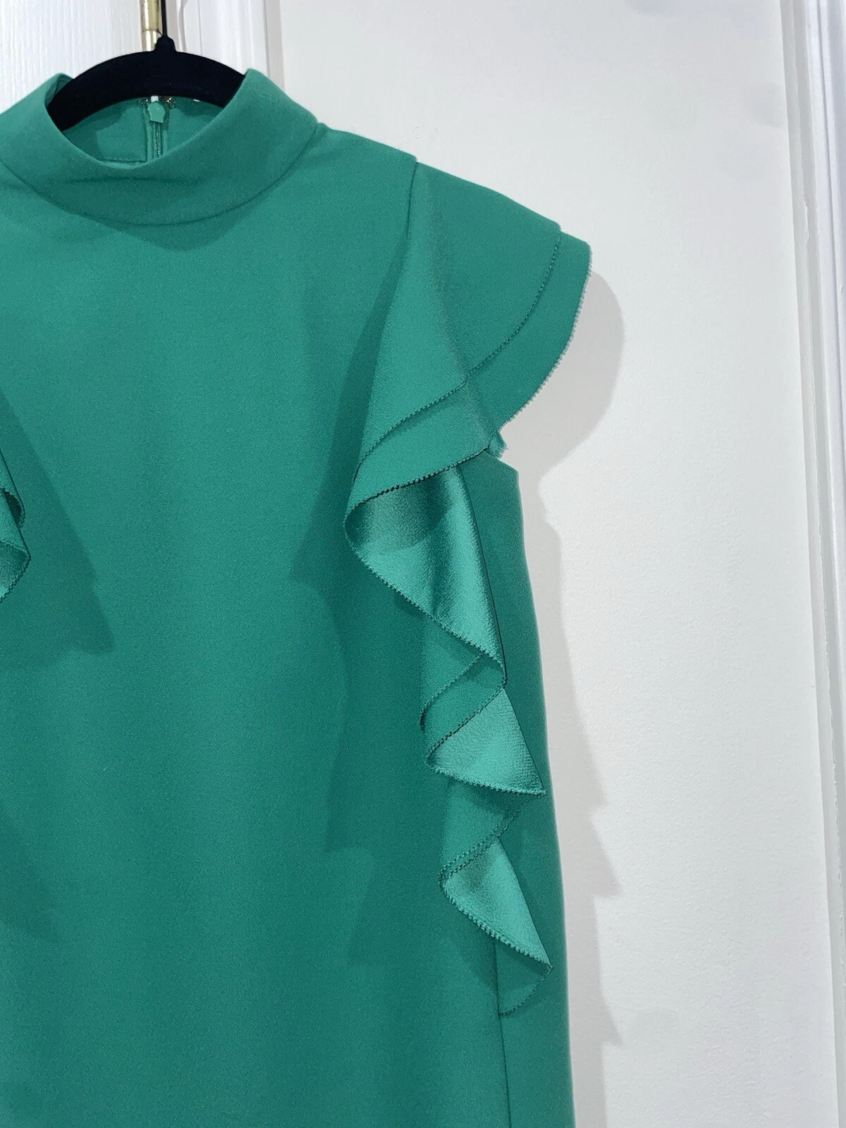 Abito a tubino Kate Spade verde smeraldo raso crepe manica svasata taglia 00 $398