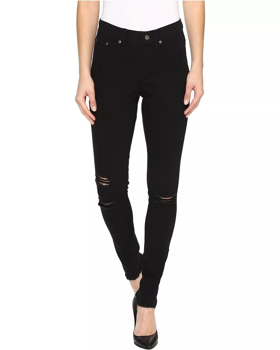HUE Ripped Knee Denim Black Women s Jean Leggings L133013 Size XL