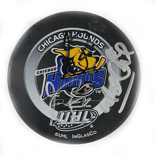 UHL Chicago Hounds Player Autographed Hockey Puck 3 Sigs - 第 1/2 張圖片