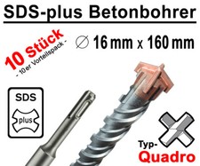 10 Stück SDS-plus Betonbohrer 16 x 160 mm Quadro Bohrer Hammerbohrer Steinbohrer
