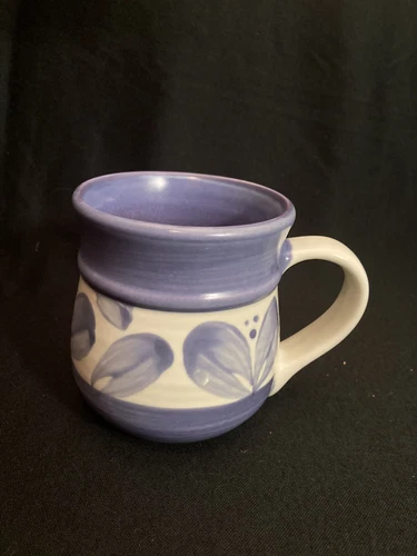 Vintage Pfaltzgraff Coffee Mug Villa Flora Blue/Purple Leaves Pattern Mexico