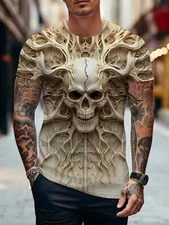 Summer Men's Skull Graphics 3D Printed Crew Neck T-Shirt Short Sleeved Tees Tops
