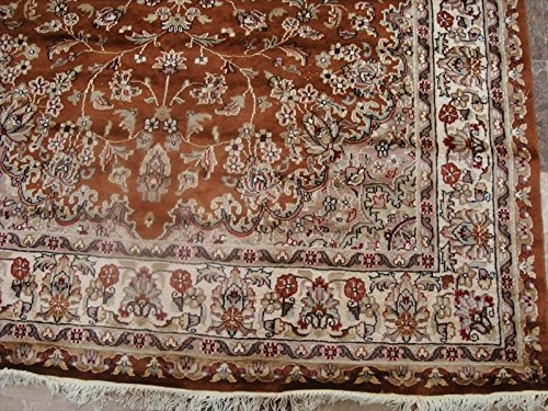 Area Rug Burnt Orange Rust Floral Hand Knotted Wool Silk Carpet (9 x 6)' - New - Zdjęcie 7 z 8