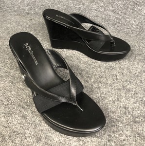 BCBGeneration PL-Quickk Black Patent Leather Wedge Thong Sandal Sz 8 In EUC | eBay