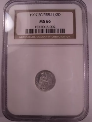 PERU 1907 FG 1/2 DINERO NGC MS-66