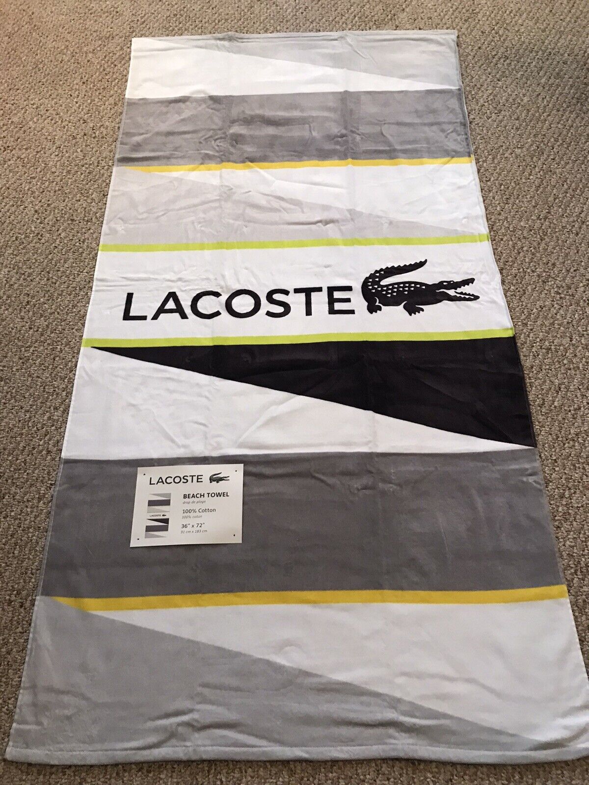 LACOSTE Pool Beach Towel  100/% Cotton Big 36” x 72” Iconic logo new