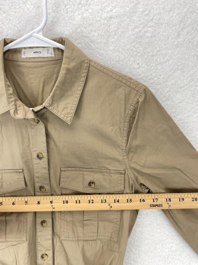 Mango Shirt Dress Women’s Size 4 Beige Robe Chemisier Belted Long Sleeve