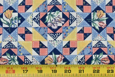 By 1/2 Yd, Vintage, Colorful Patchwork-Print Cheater-Quilt Cotton, Wamsutta,P110