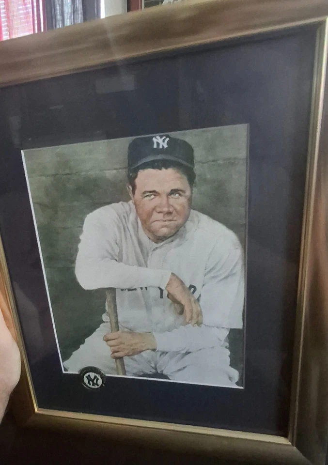 Expositor impreso Babe Ruth y prendedor de solapa vintage 1948 New York Yankees, patio Foto 2 de 3