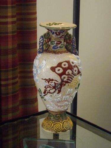 Antique Japanese Moriage Enamel Satsuma Vase Dragon 9 3/4" Tall - 第 1/6 張圖片