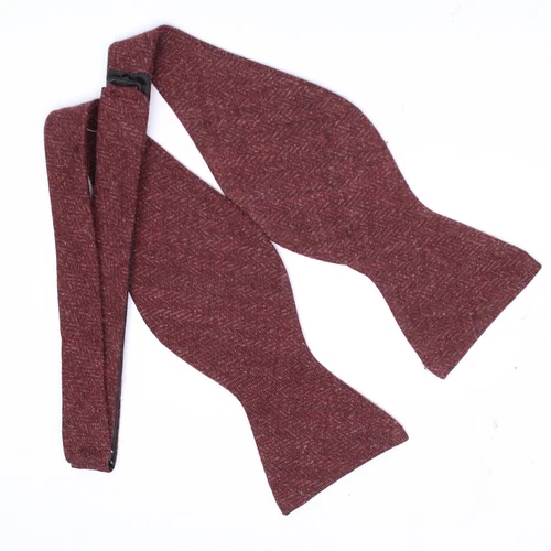 Trunk Club Custom Mens Wool Bowtie Bow Tie Burgundy Herringbone Melange Italy