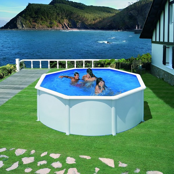 Gre KIT350ECO Fidji - Piscina Elevada Redonda, Aspecto Acero Blanco, 350 x 120 c