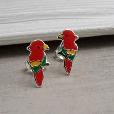 Parrot Post Earrings - 925 Sterling Silver - Tropical Bird Ear Studs