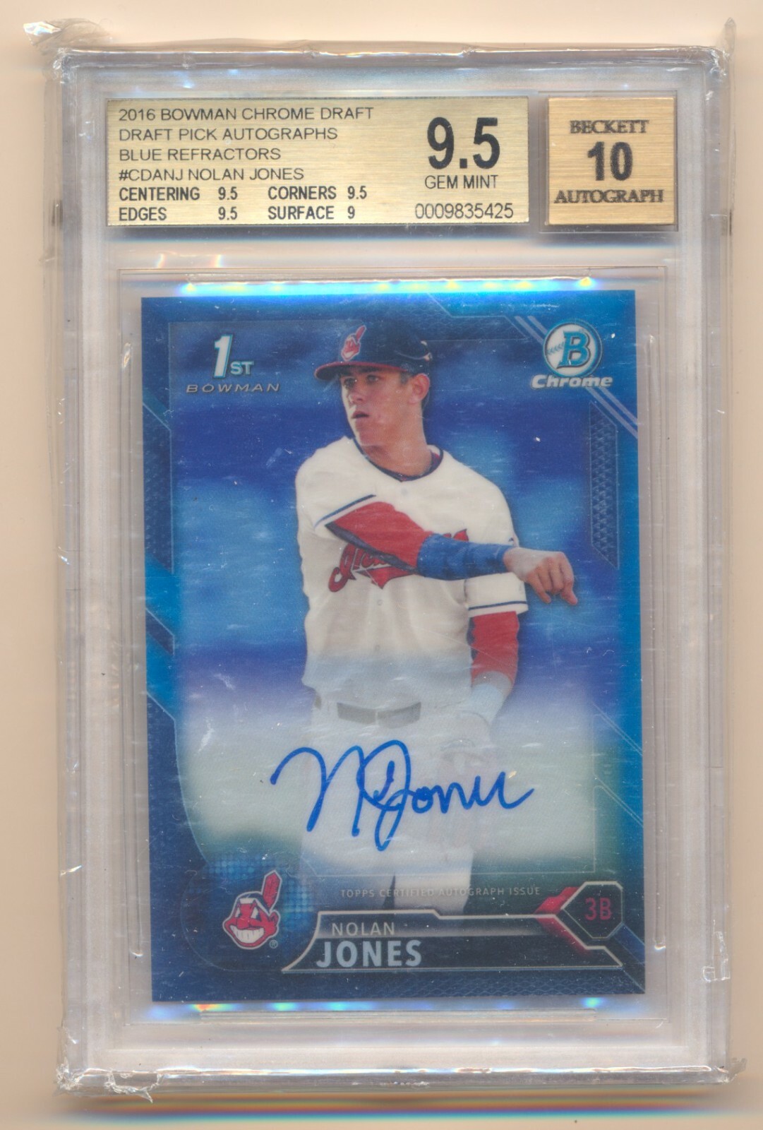 2016 Bowman Draft Nolan Jones Blue Refractor Chrome Auto /150 BGS 9.5 GEM MINT