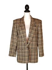 Vtg Alfred Dunner Blazer Womens 12 Brown Plaid Wool Academia Retro Grannycore