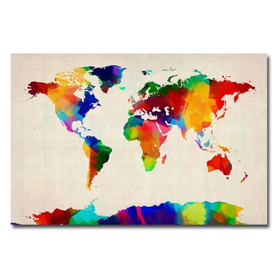 Trademark Art Michael Tompsett Sponge Painting World Map Canvas Art, 22 by 32...