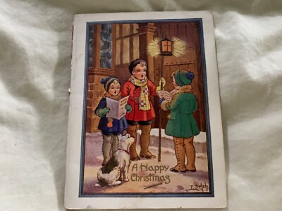ANTIKE ART DECO ÄRA 30er ECHTE ALTE KLAPP WEIHNACHTSKARTE WEIHNACHTSLIED SÄNGER 