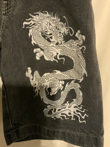 JNCO kids boys size 8 black jean shorts rare dragon print distressed kid core - Picture 3 of 6