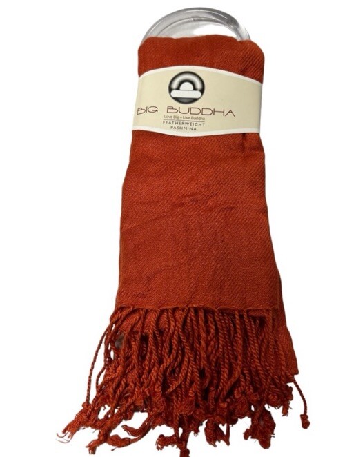 BIG BUDDHA FEATHERWEIGHT PASHMINA SCARF FRINGE Rust Color 21 X 72 NIP