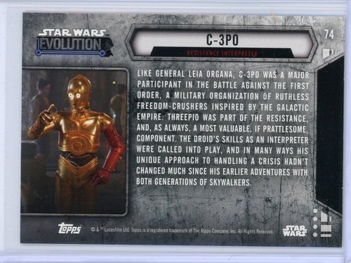 C-3PO 2016 Topps Star Wars Evolution PURPLE LIGHTSABER Parallel Card #74 - Picture 2 of 2