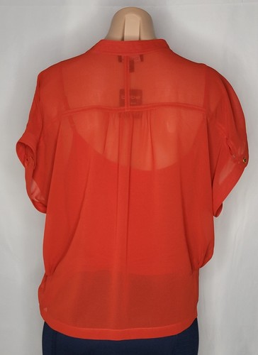 bebe Red Orange Sheer Short Sleeve Blouse with Undershirt Size M - Picture 6 of 9