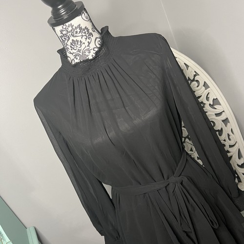 Alex Marie Rosalia Long Sleeve Mock Neck Mini Dress Size 14P Black LBD - Picture 2 of 11