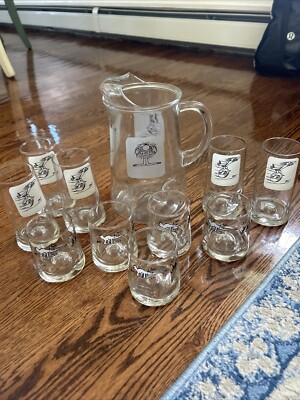 BC Caveman Comics Clear Glass Pitcher & 10 Glass Set John Hart 1970s