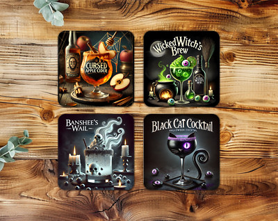 4 Halloween Drinks #7 Coasters, 4x4'', 4mm thick, neoprene/non-slip/sturdy(4sq62)