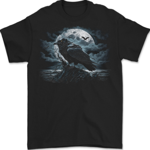 Camiseta De Hombre Vikinga Raven & Ocean De La Luna Llena 100% Algodón - Picture 2 of 2