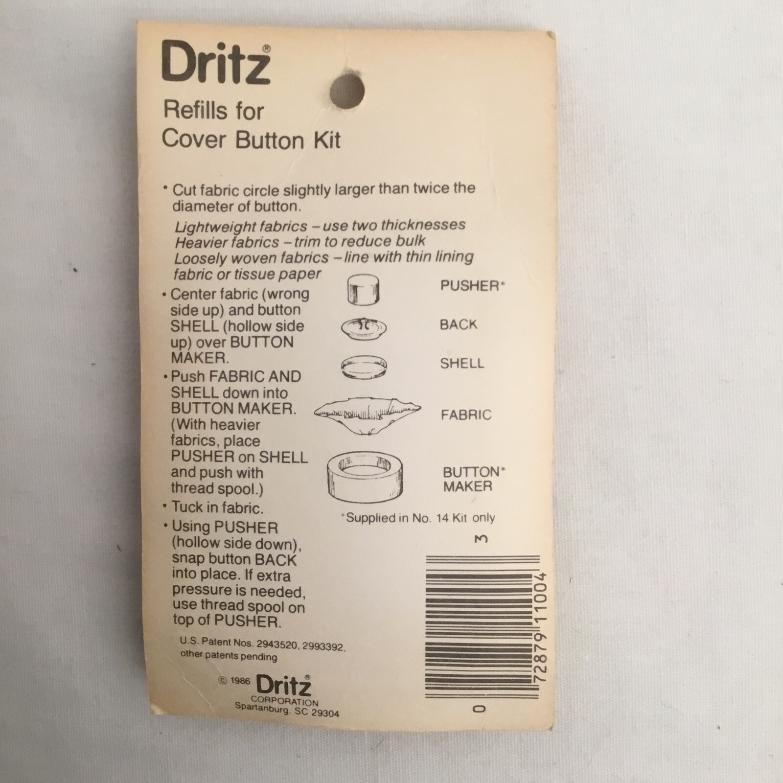 Cover Button Kit #14 And 2 Refills 1 1/8"  Aluminum 9 Total Buttons NEW SEALED!