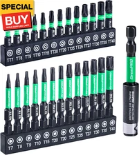 Torx Bit Set 27pcs (T7-T40), S2 Security Star Screwdriver Set, Tamper Proof Bits