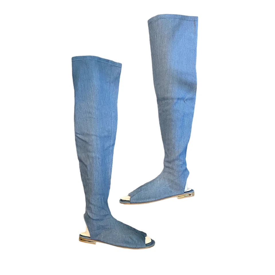 NOVO NA CAIXA Botas Femininas BAMBOO Tamanho 5.5 Jeans Sobre Joelho Alto CURE-09M Biqueira Aberta - Imagem 2 de 4