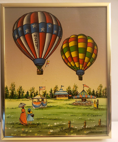 C. Carson Art Painting Hot Air Balloons Signed Framed - Nursery Kids STEAMPUNK