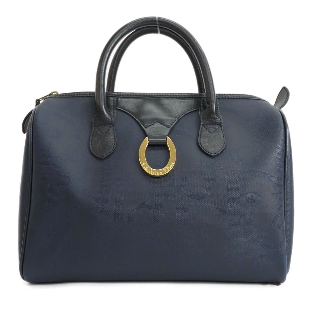 Mini sac à main Christian Dior vintage trotter Boston bleu marine PVC cuir femme authentique