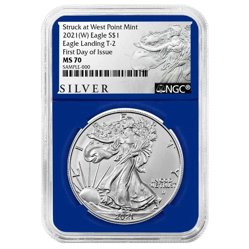 2021 (W) $1 Type 2 American Silver Eagle NGC MS70 FDI ALS Label Blue Core