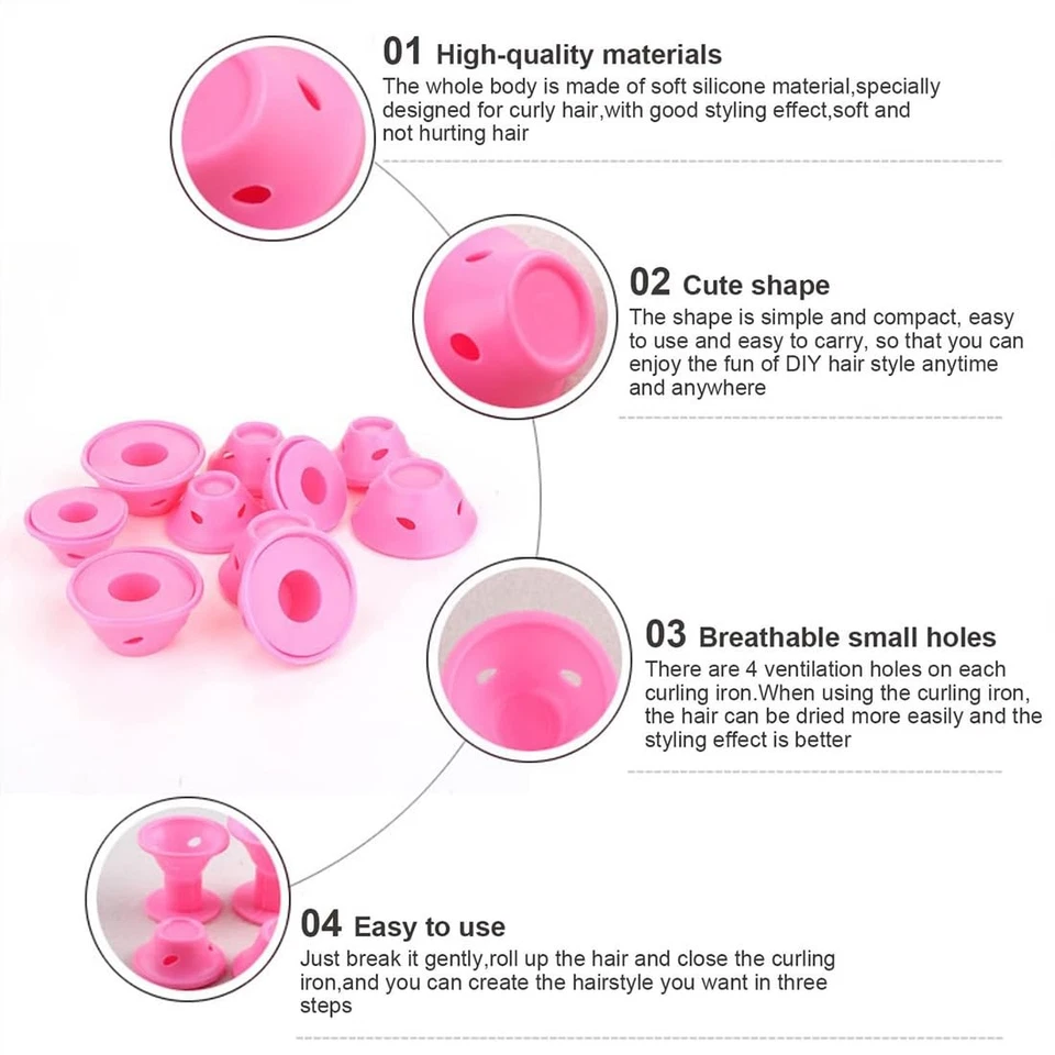 20 pièces grand bigoudis flexible bouclés Silicone Pas de chaleur Magic Soft ... - Photo 3/4