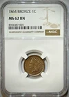 1864 Bronze Indian Head Cent – NGC MS 62 BN (Brown) - Civil War–era Issue Cent