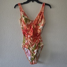 Vintage Christina Swimwear One Piece Cream , Leafy Bathing Suit 12L 34 Y2K 90s