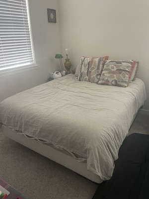Queen Pillow Top Mattress White Gray Fabric Cover Geometric Pattern