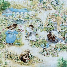 Beatrix Potter Mischievous Kittens Cat Family Animals Garden Scenic Cottage BTY